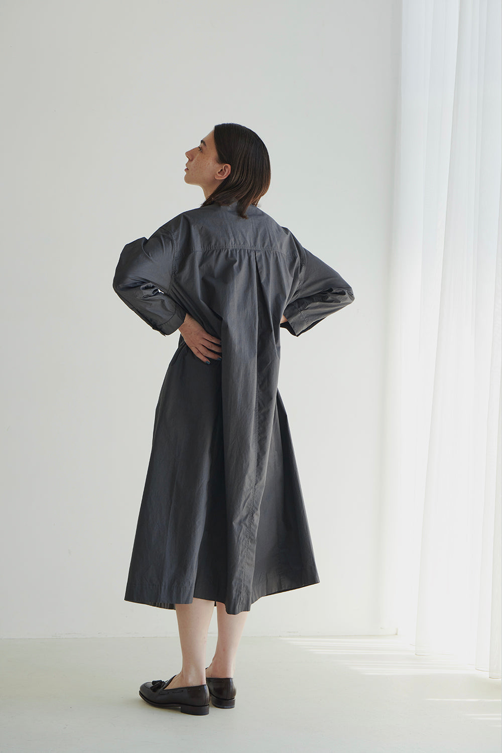 ORGAN PLEAT COTTON SHIRT DRESS