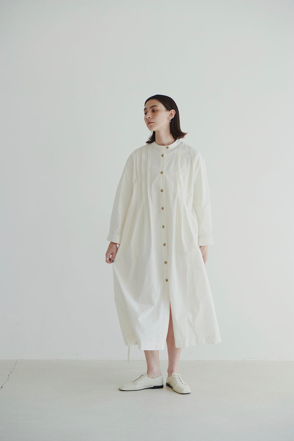 ORGAN PLEAT COTTON SHIRT DRESS