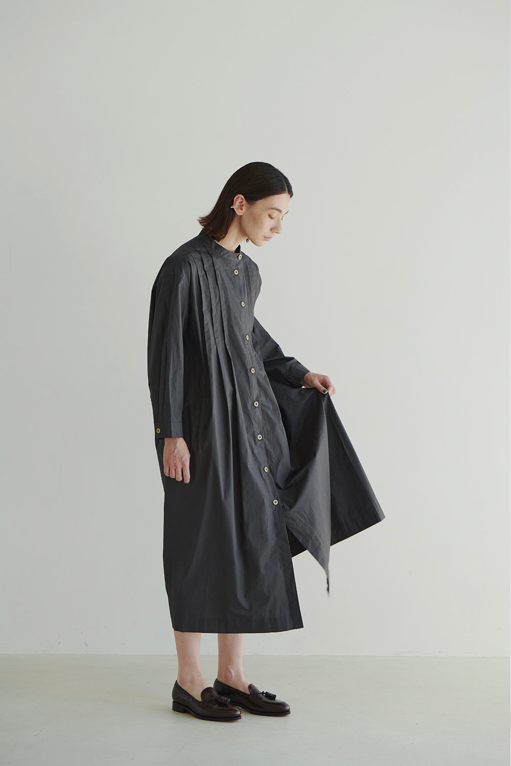 ORGAN PLEAT COTTON SHIRT DRESS