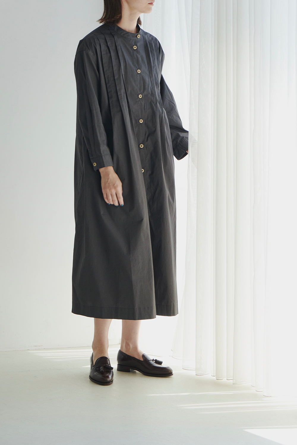 ORGAN PLEAT COTTON SHIRT DRESS