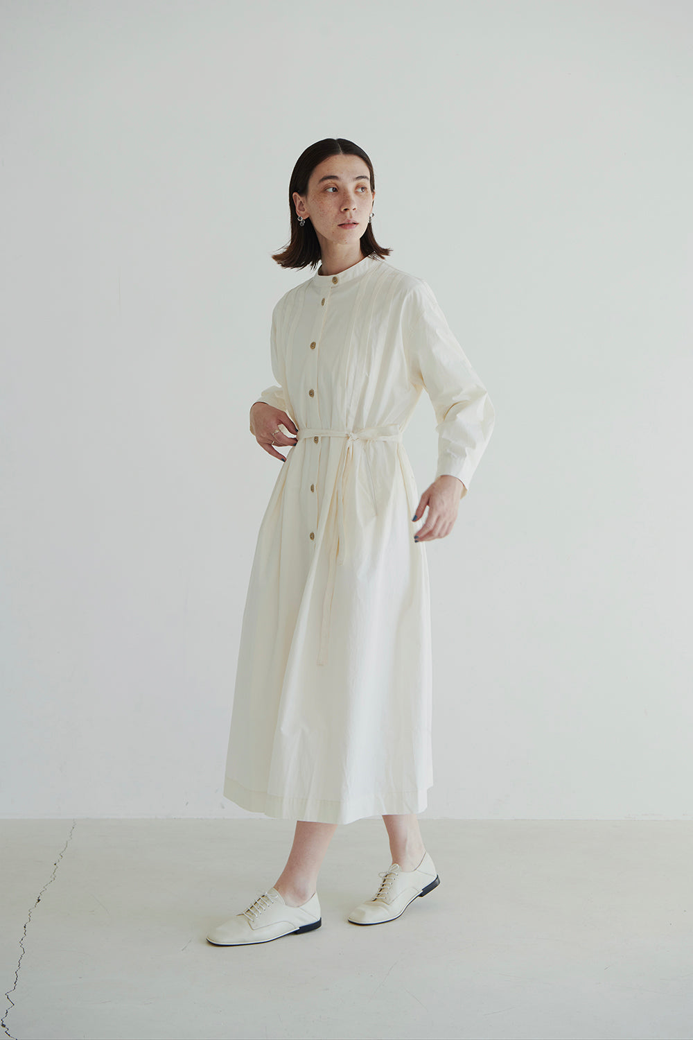 ORGAN PLEAT COTTON SHIRT DRESS